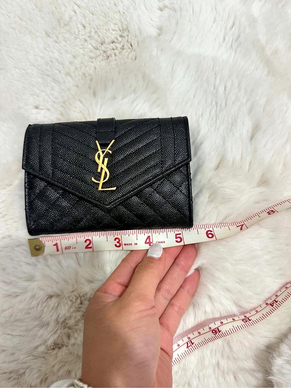 Saint Laurent Monogram Compact Tri-Fold Wallet in Grain de Poudre Black
